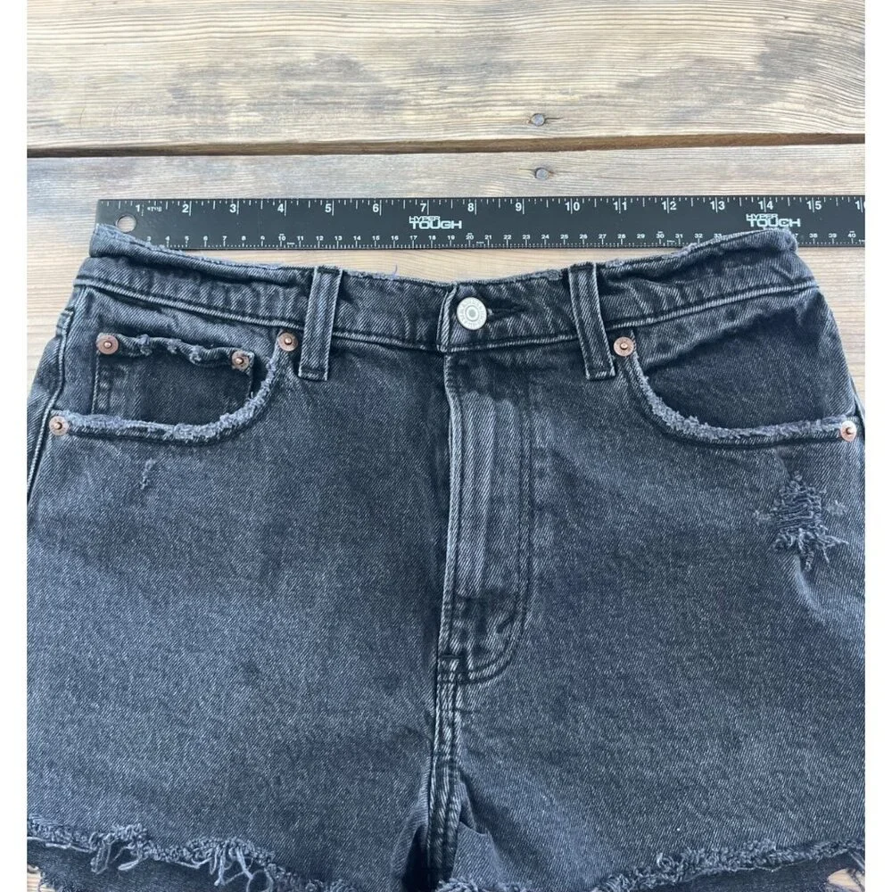 Abercrombie & Fitch The Mom Short Womens 6 Black Denim HIghrise Cut Off Festival - Picture 6 of 8